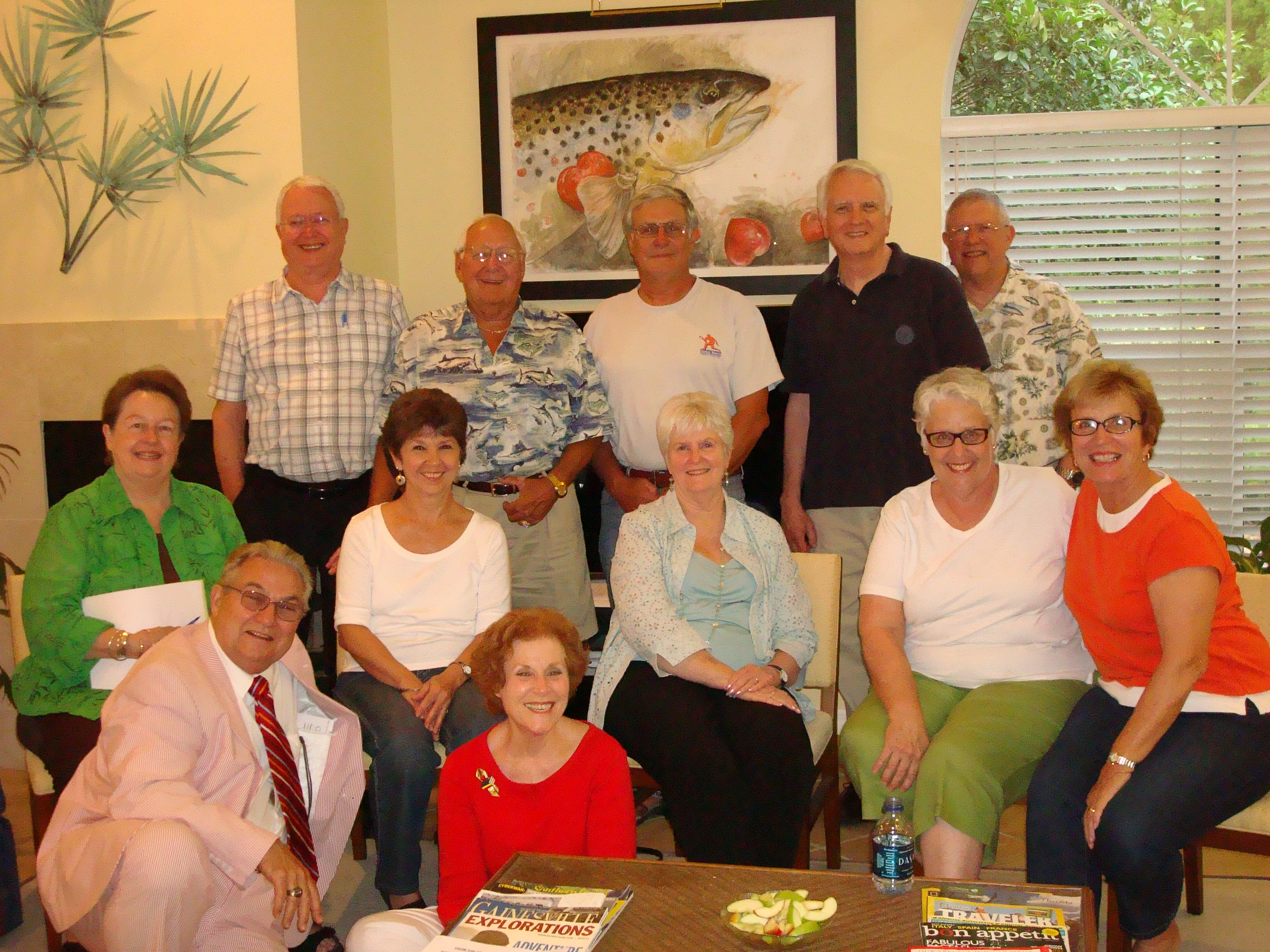 The reunion planning group at our June meeting!
Top, from left:  Adrian Dovell, John Kelly, Bob Guinn, George Tubb, Robert Hester.
Middle:  Kit Macdonald, Karen Owens, Jeanne Dorsey, Mimi Carr, Marilyn Tubb.
Front:  Kenny Matheny, Beth Boyles.